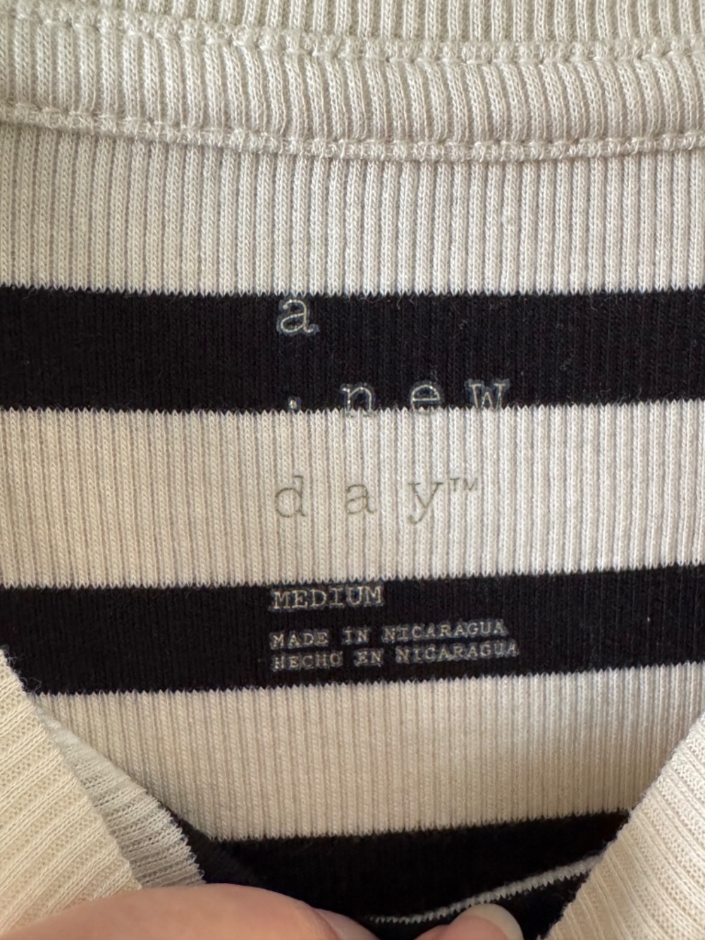New! Rib knit short sleeved tee, size M, black/cream striped from a new day - Picture 5 of 10
